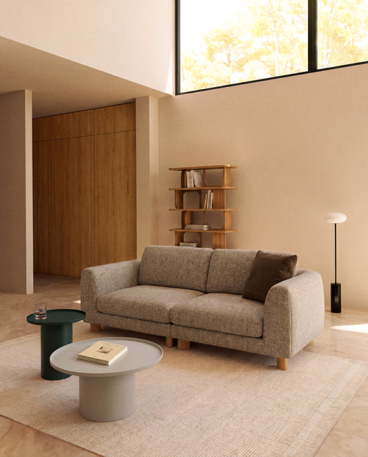Vera light brown 3-seater sofa with natural-finish solid ash wood legs 230 cm FSC Mix Credit