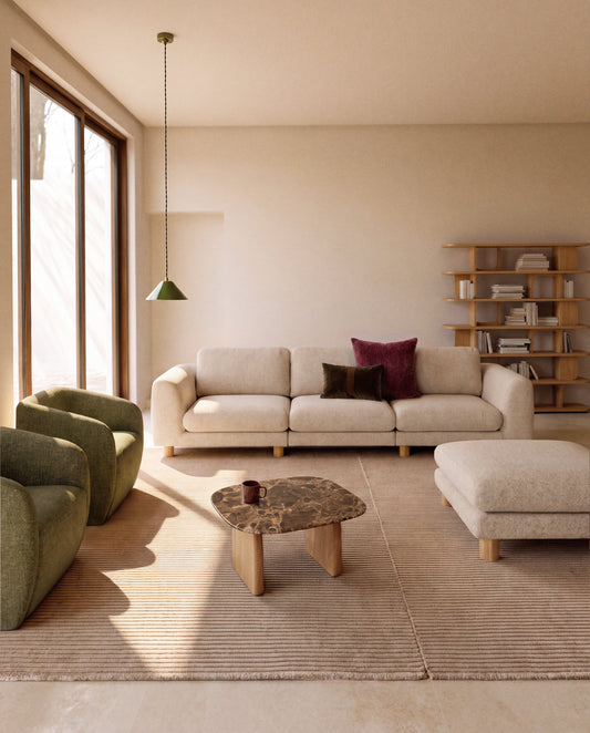 Vera beige 4-seater sofa with natural-finish solid ash wood legs 320 cm FSC Mix Credit