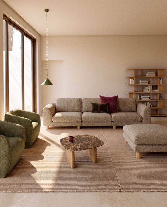 Vera light brown 4-seater sofa with natural-finish solid ash wood legs 320 cm FSC Mix Credit