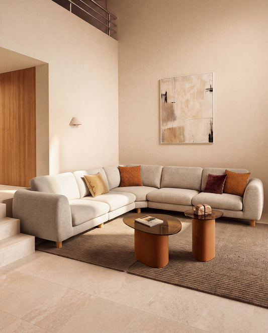Vera beige 5-seater corner sofa with natural-finish solid ash wood legs 330 x 330 cm FSC Mix Credit