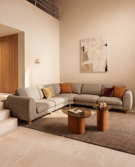 Vera light brown 5-seater corner sofa with natural-finish solid ash wood legs 330 x 330 cm FSC Mix Credit