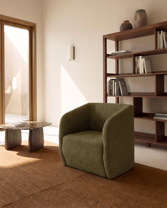 Fauteuil Milare en chenille vert olive 73 cm FSC 100 %