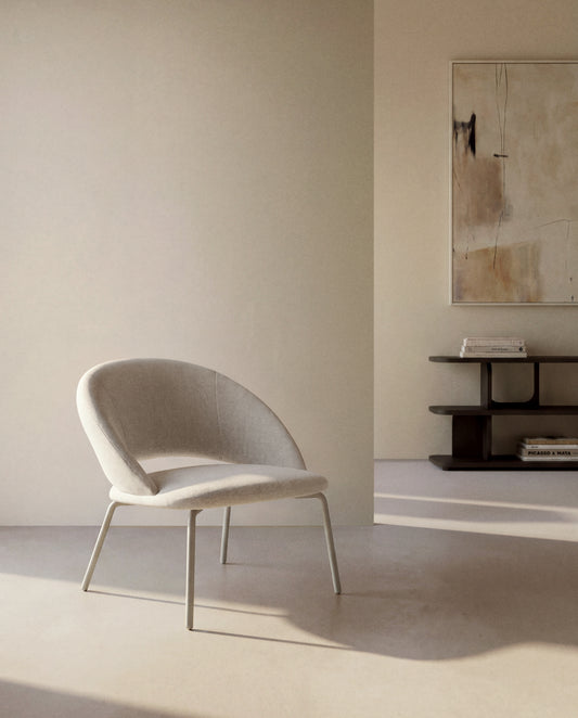 Bonali armchair in beige chenille with beige metal legs FSC Mix Credit 