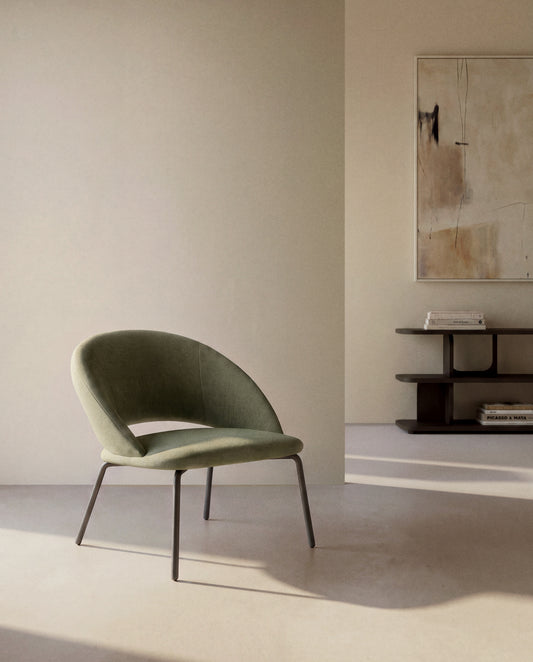 Bonali armchair in green chenille with green metal legs FSC Mix Credit 