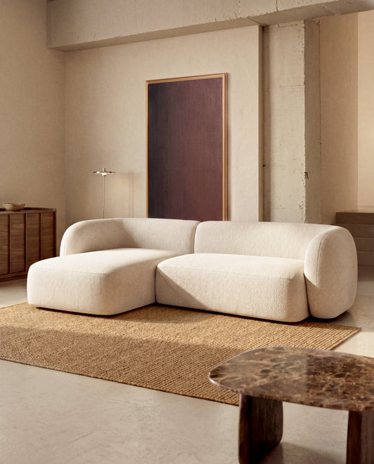 Canapé modulable Martina 3 places en chenille avec méridienne gauche couleur écrue 287 cm