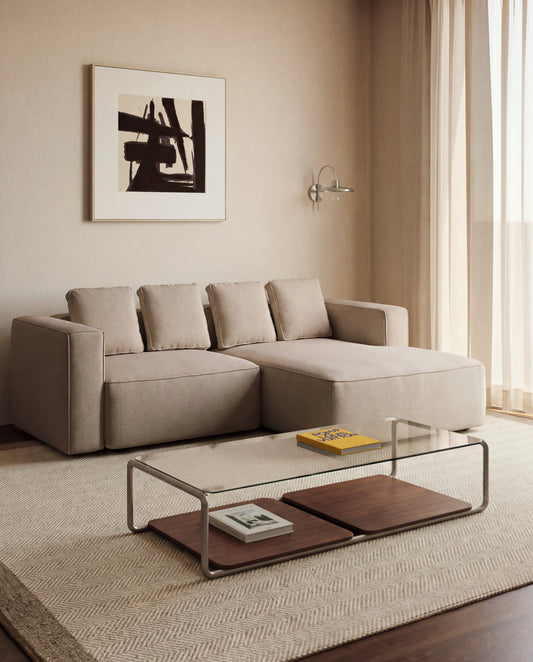 Canapé-lit Marela 3 places avec méridienne droite rabattable beige 236 cm FSC Mix Credit