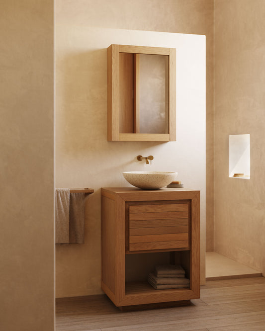 Meuble de salle de bain Kenta bois de teck finition naturelle 60 x 45 cm