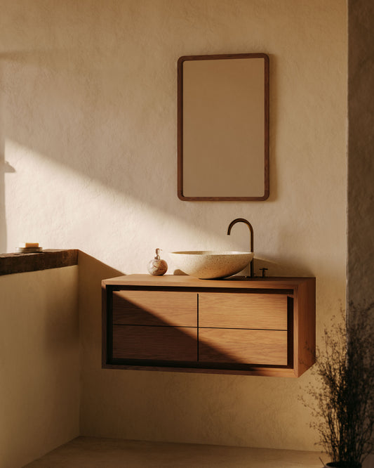 Miroir Shamel en bois de teck finition noyer 45 x 70 cm