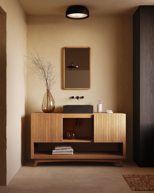Meuble de salle de bain Kuveni en bois de teck finition naturelle 140 x 50 cm