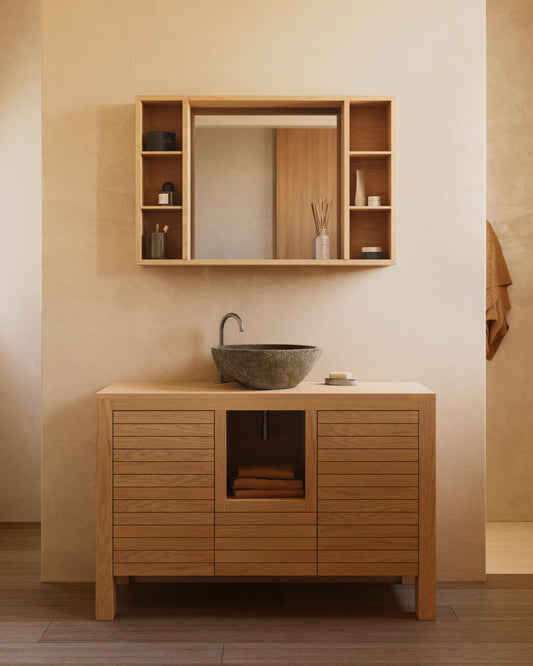 Meuble de salle de bain Kenta bois de teck finition naturelle 120 x 45 cm