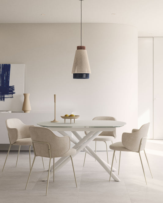 Table extensible Yodalia verre trempé et pieds en acier finition blanche 130 (190) x 100cm