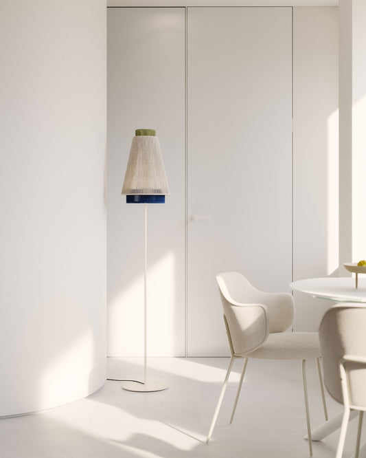 Lampadaire Yuvia en coton finition beige et bleue