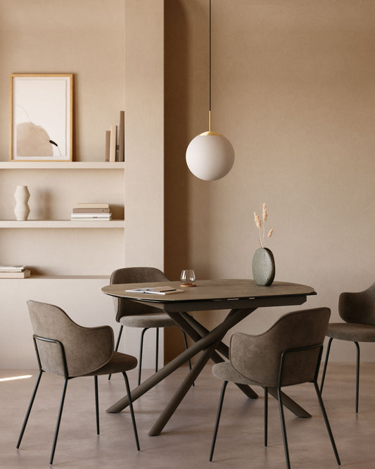 Table extensible Yodalia en grès cérame et pieds en acier finition marron 130(190)x100 cm