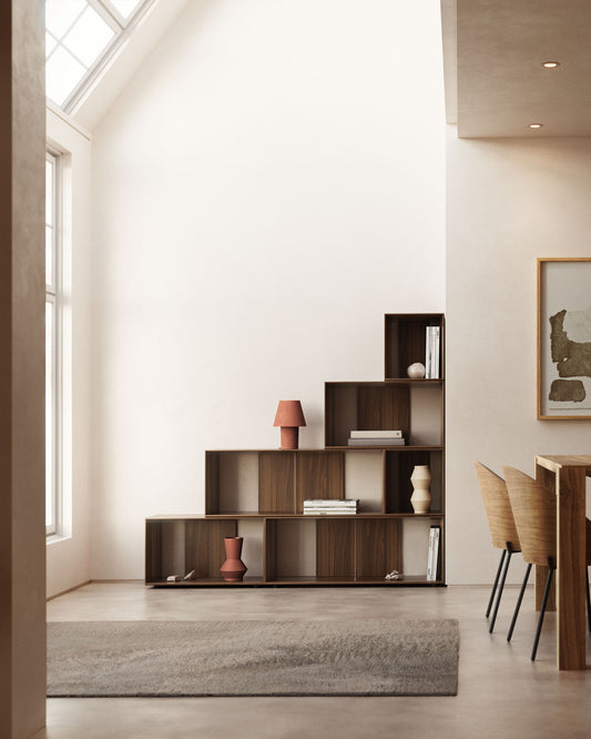Lot Litto de 6 étagères modulables en placage de noyer 101 x 152 cm