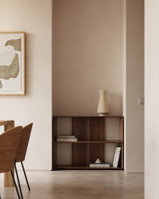 Lot Litto de 2 étagères modulables en placage de noyer 101 x 76 cm