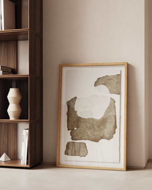 Tableau abstrait Torroella blanc et marron 60 x 90 cm