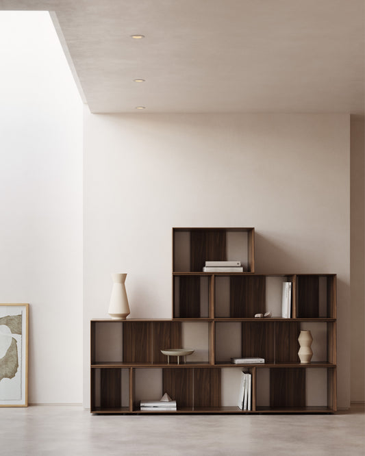 Lot Litto de 9 étagères modulables en placage de noyer 202 x 114 cm