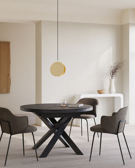 Table ronde extensible Vashti Ø 120 (160) cm en grès cérame et pieds en acier noir