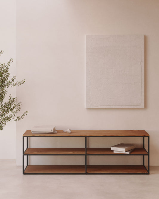 Meuble TV Yoana en placage de chêne et structure en métal blanc 160 x 40 cm