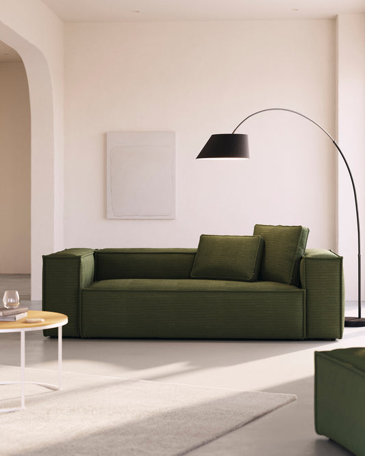 Canapé Blok 3 places en velours côtelé épais vert 240 cm – Certifié FSC Mix Credit