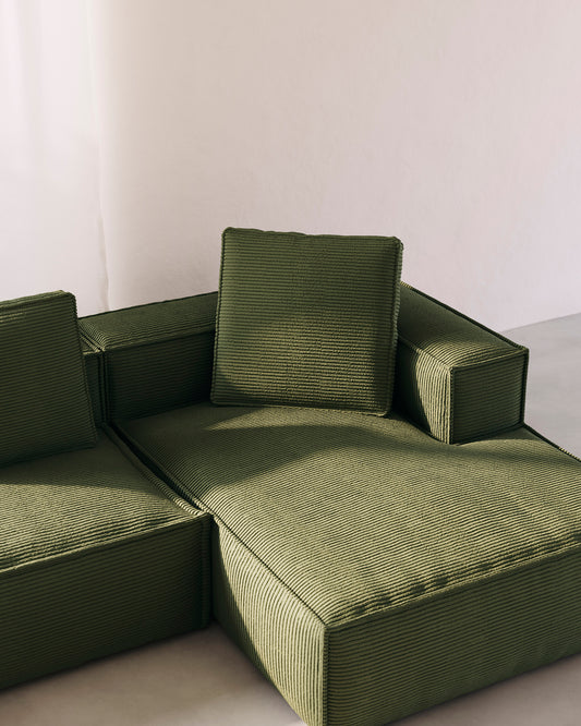Coussin Blok en velours côtelé épais vert 60 x 60 cm