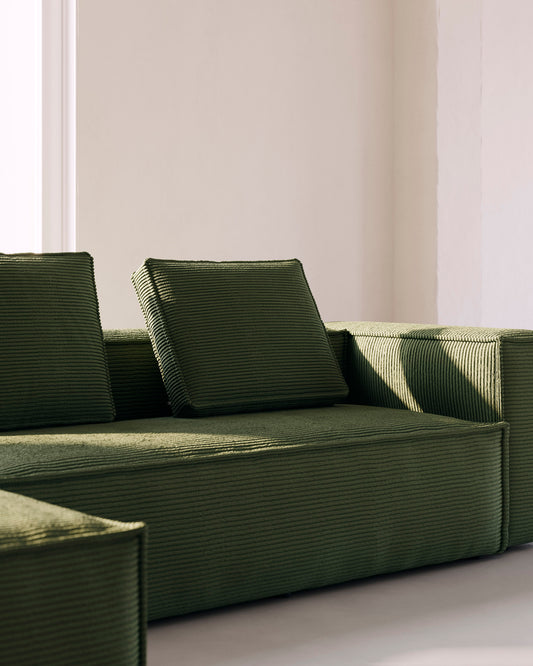 Coussin Blok en velours côtelé épais vert 50 x 60 cm