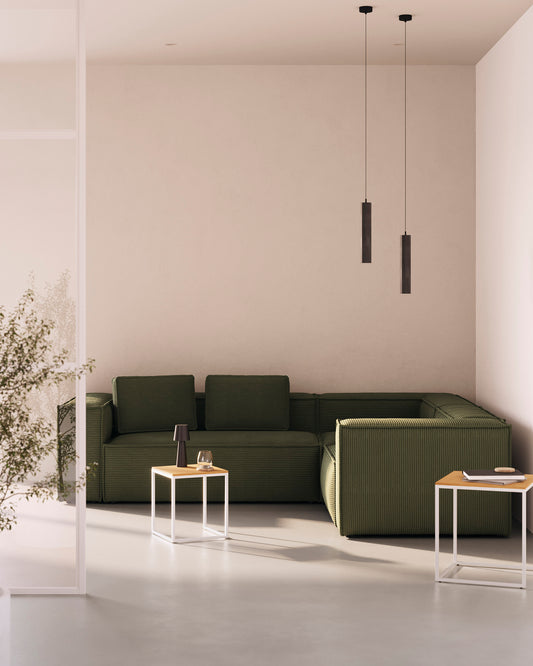 Canapé d’angle Blok 3 places en velours côtelé épais vert 290 x 230 cm / 230 x 290 cm – Certifié FSC Mix Credit
