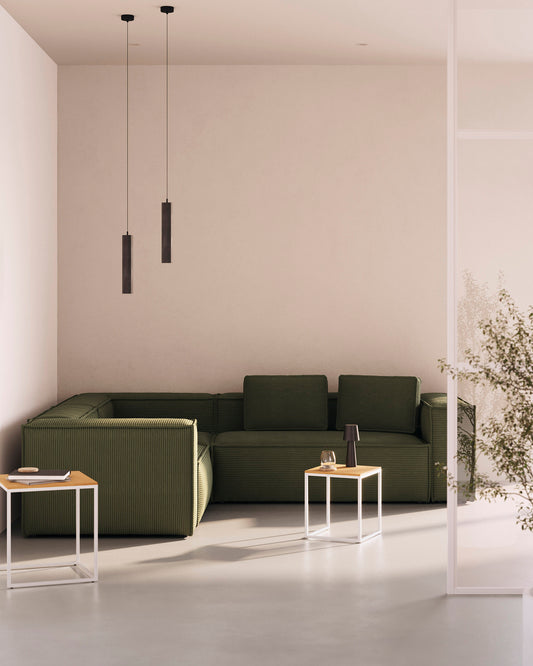 Canapé d’angle Blok 4 places en velours côtelé épais vert 290 x 290 cm – Certifié FSC Mix Credit