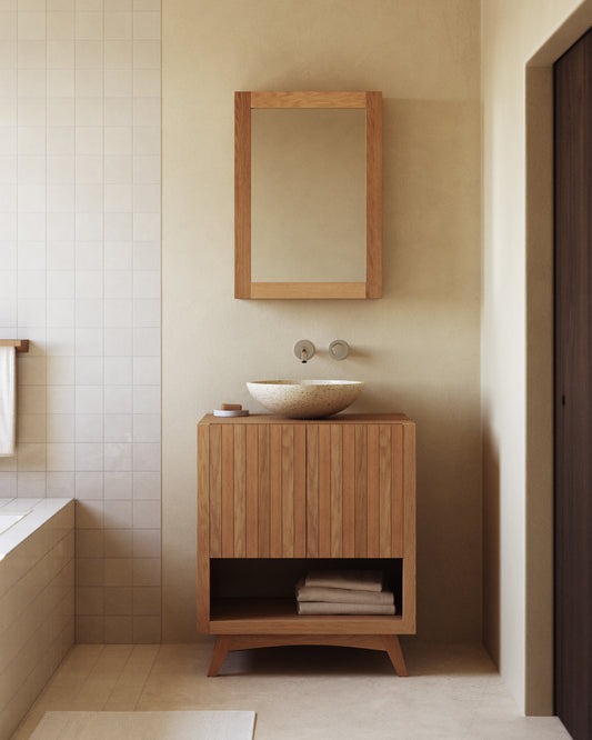 Meuble salle de bains rectangulaire Kuveni en bois de teck 70 x 50 cm