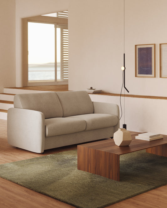 Canapé-lit Nuala 3 places en chenille couleur perle 204 cm