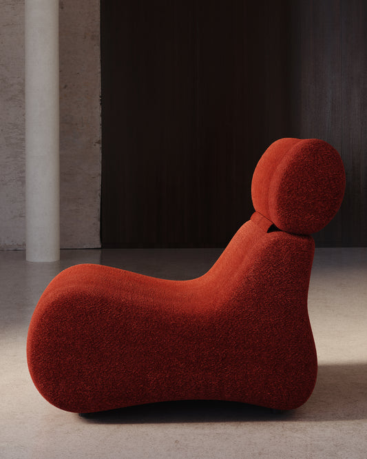Fauteuil Club en tissu bouclette terracotta