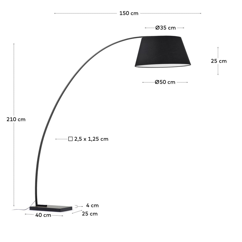 Lampadaire Juhe noir en acier et base en marbre
