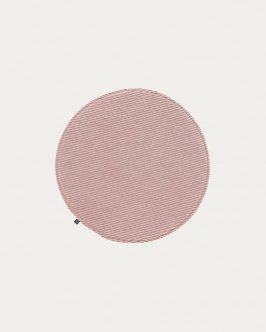 Galette de chaise ronde Sora velours côtelé rose Ø 35 cm