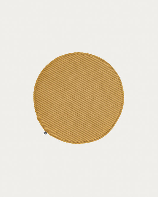 Galette de chaise ronde Sora velours côtelé moutarde Ø 35 cm