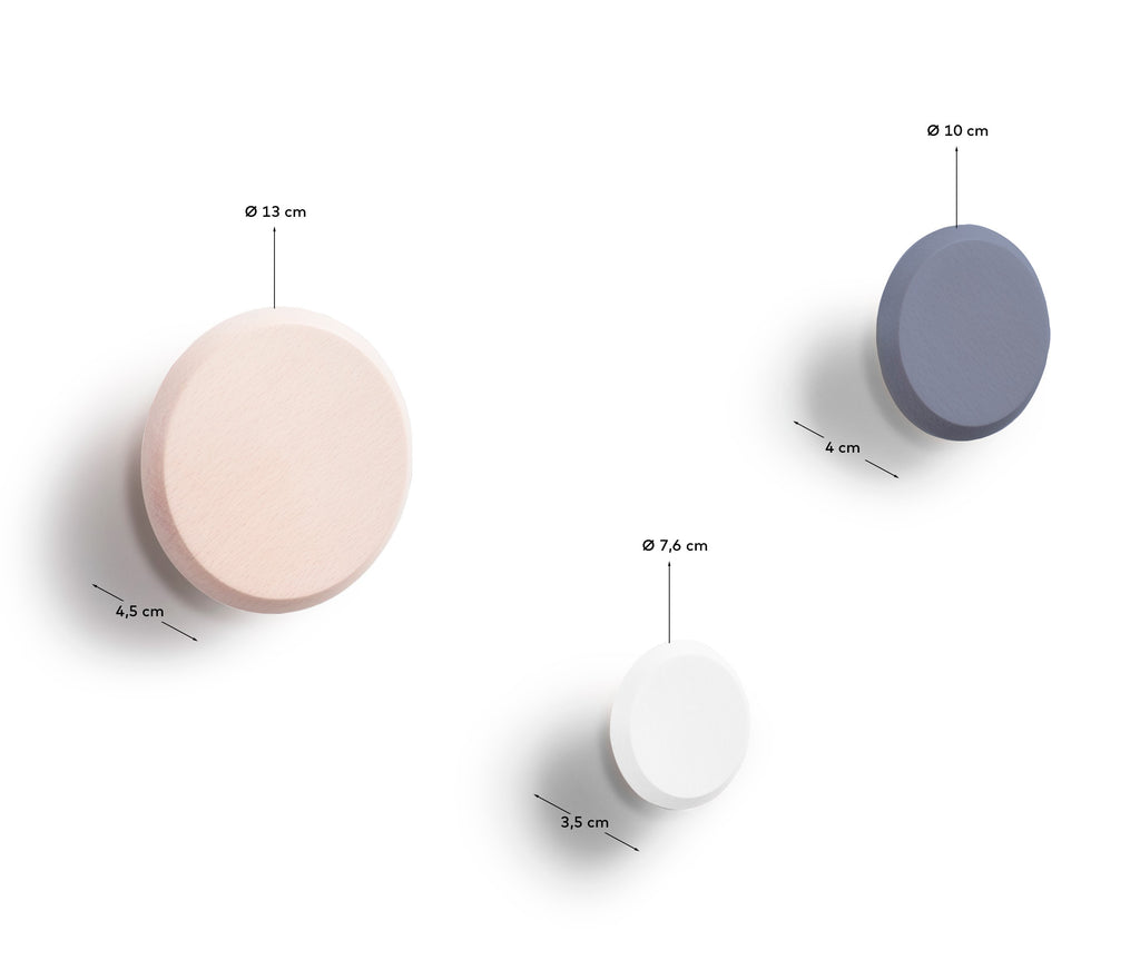 Lot Nadua de 3 patères en bois de hêtre couleur bois, bleu et blanc