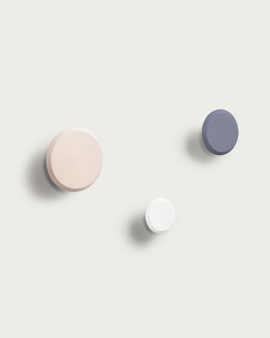 Lot Nadua de 3 patères en bois de hêtre couleur bois, bleu et blanc