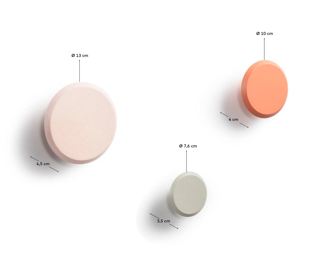 Lot Nadua de 3 patères en bois de hêtre couleur bois, orange et beige