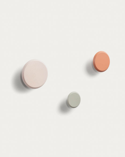 Lot Nadua de 3 patères en bois de hêtre couleur bois, orange et beige