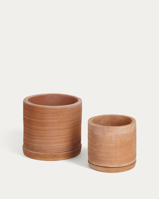 Karlina set of 2 terracotta plant pots with dishes, Ø 33 cm / Ø 24 cm