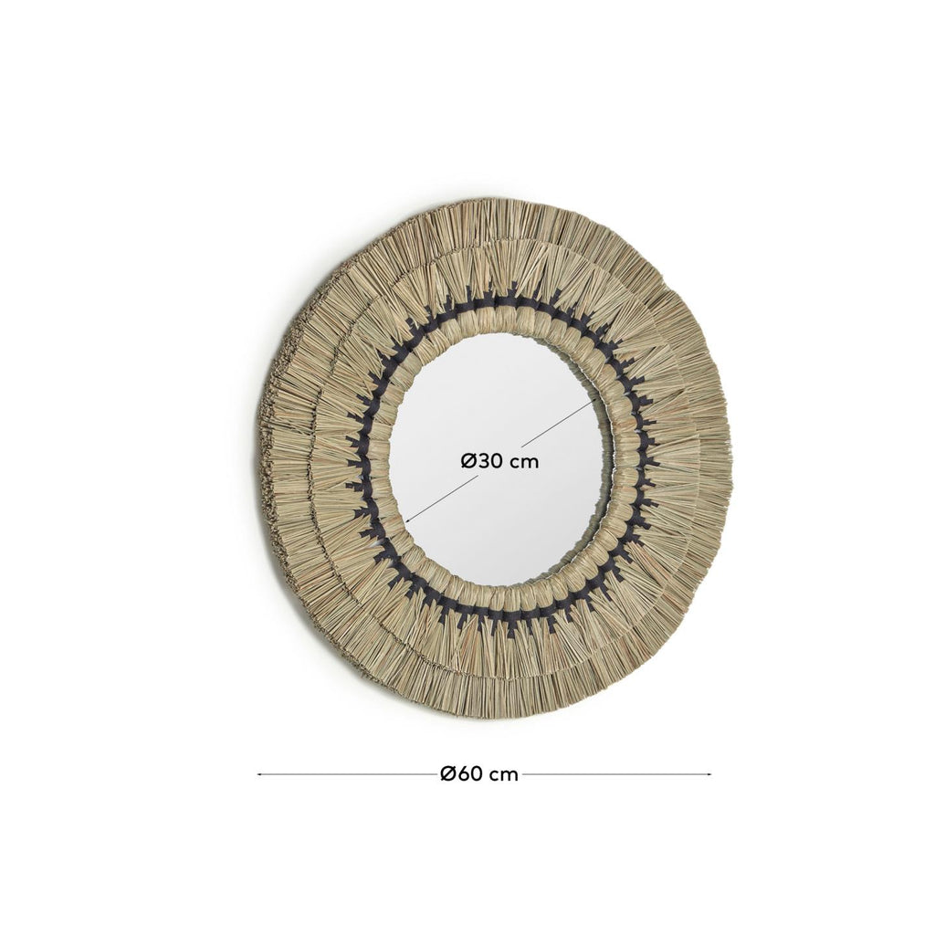Miroir rond Akila fibres naturelles beige et corde coton noir Ø 60 cm