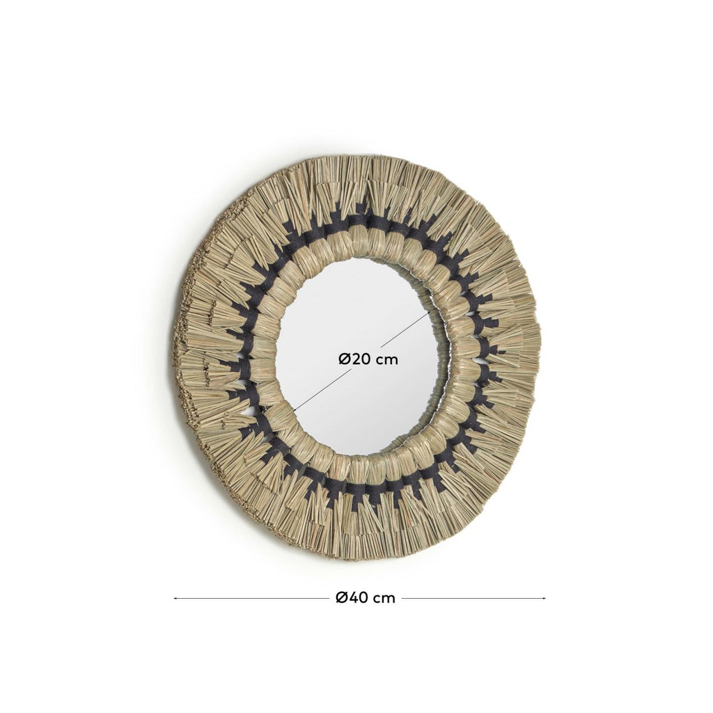 Miroir rond Akila fibres naturelles vert et corde coton noir Ø 40 cm