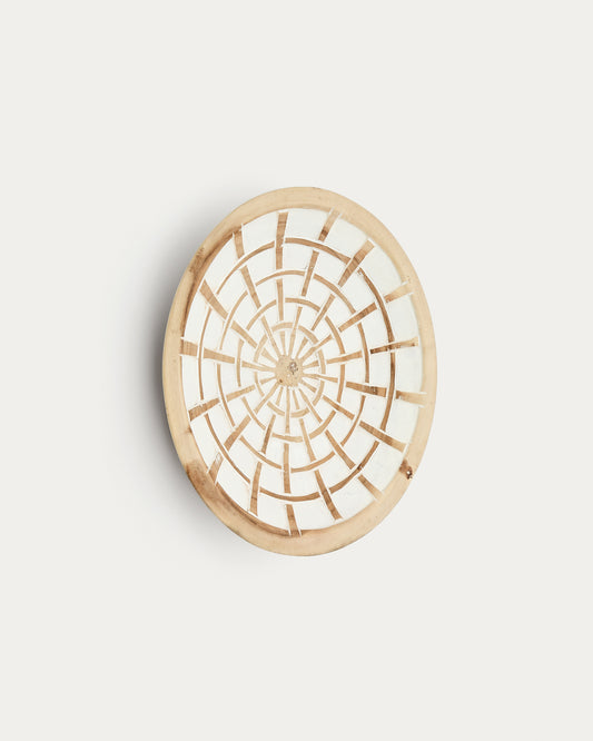 Panneau mural Mely bois de mungur blanc Ø 45 cm