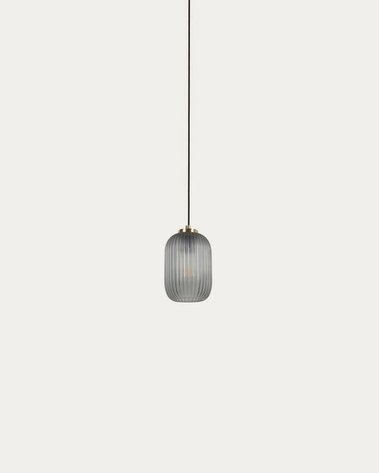 Suspension Hestia en métal finition laiton et verre gris