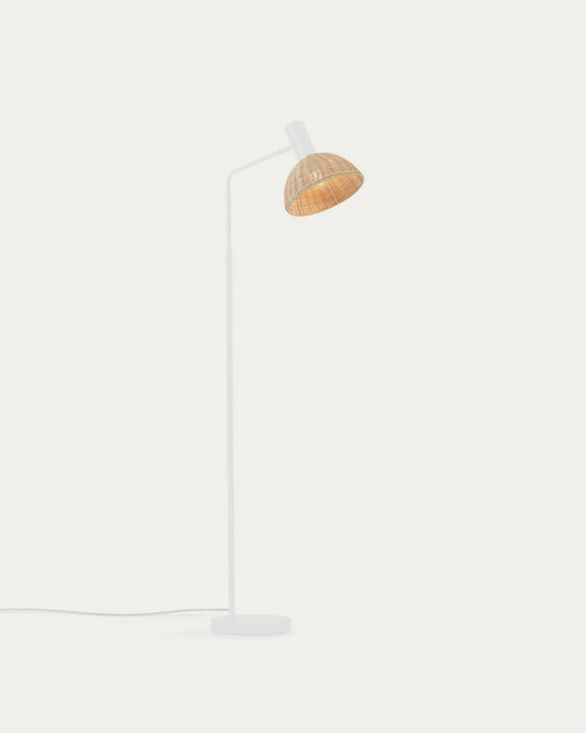 Lampadaire Damila en métal peint blanc et rotin finition naturelle