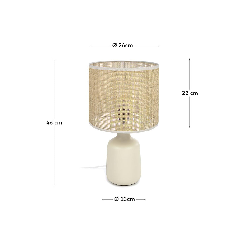 Lampe de table Erna en céramique blanche et bambou finition naturelle