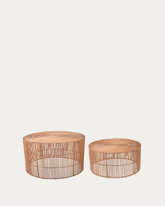 Lot Elmima de 2 tables basses 100% rotin finition naturelle Ø 66 cm et Ø 55 cm