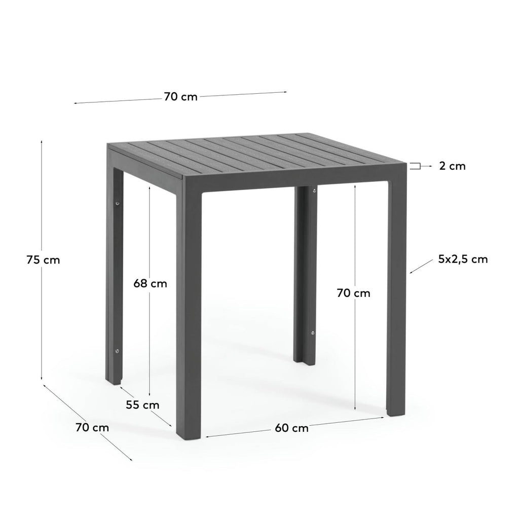 Table de jardin Sirley en aluminium noir 70 x 70 cm