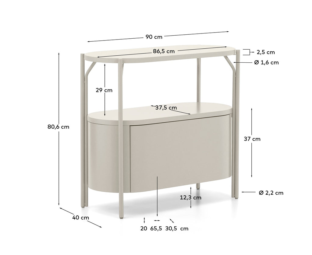 Meuble de salle de bain Arely avec structure en acier et MDF laqué blanc 90 x 40 cm