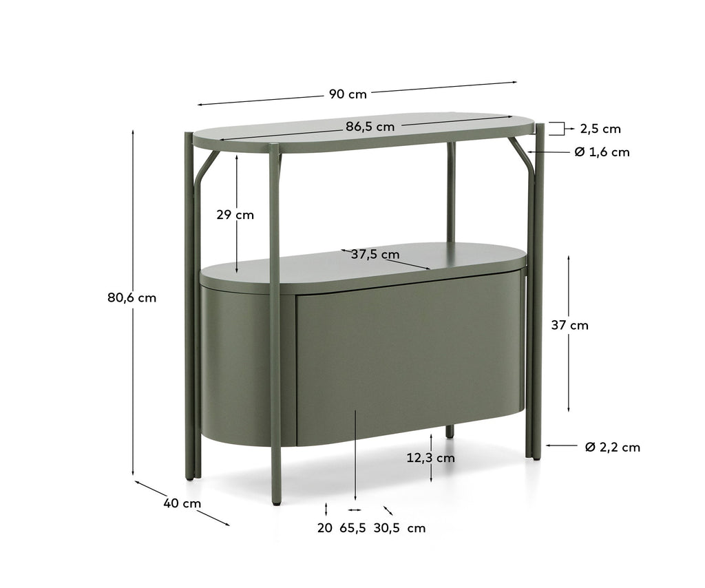 Meuble de salle de bain Arely avec structure en acier et MDF laqué vert 90 x 40 cm