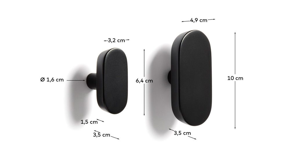 Ensemble Arely de 2 patères en bois de hêtre avec finition laquée noire 6,5 cm/10 cm